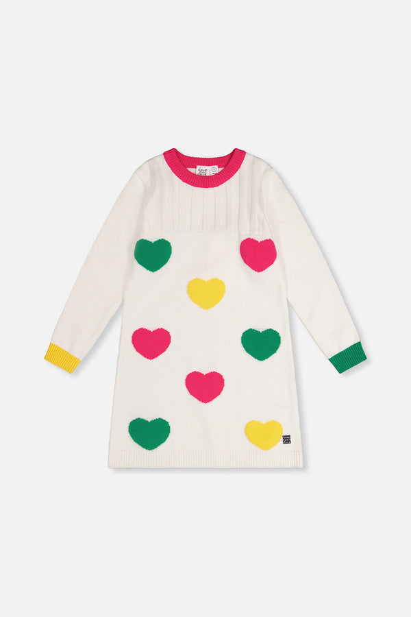 Knitted Dress With Heart Jacquard Off-White, Green And Pink - J20JT87_01010
