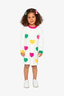 Knitted Dress With Heart Jacquard Off-White, Green And Pink - J20JT87_01010