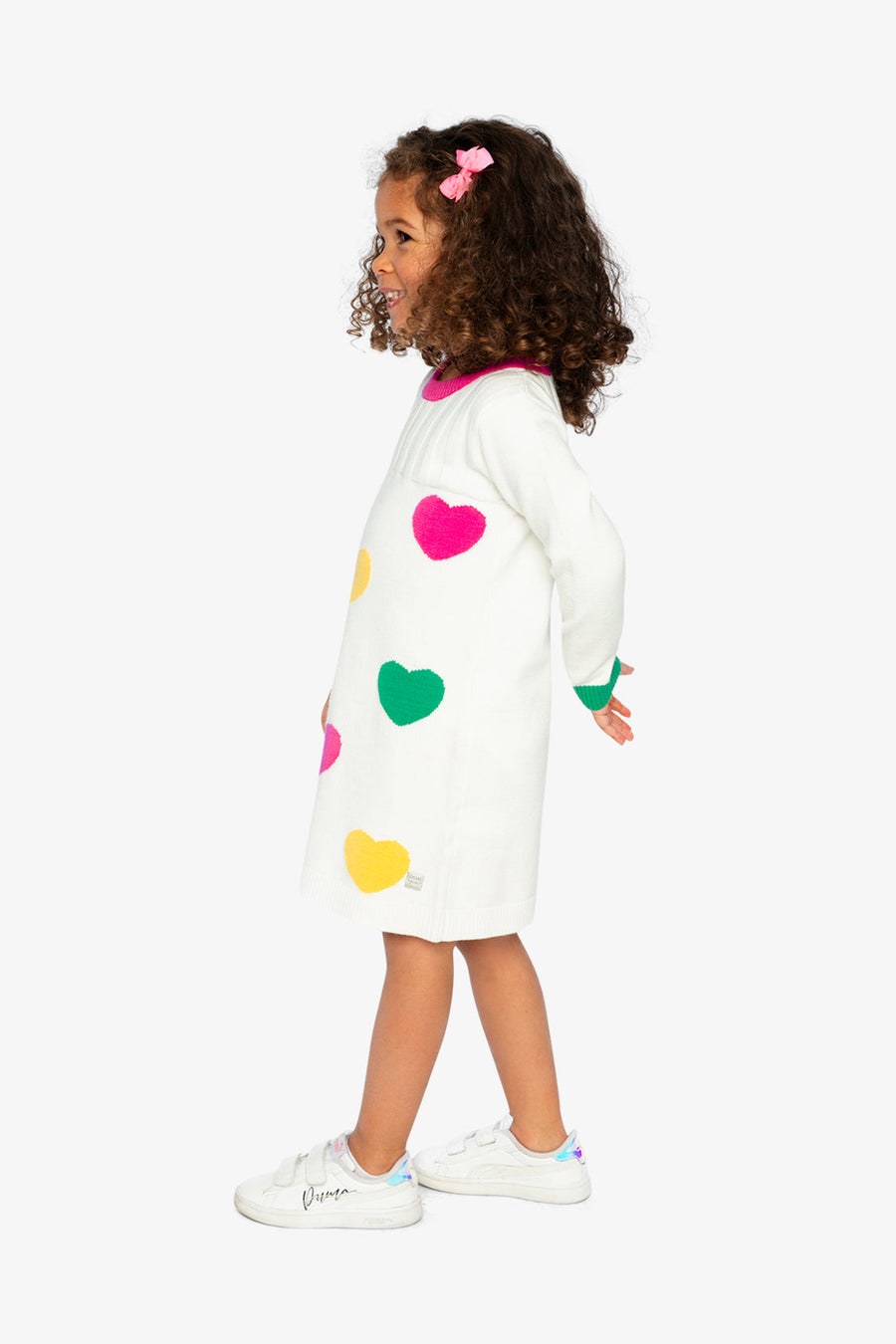 Knitted Dress With Heart Jacquard Off-White, Green And Pink - J20JT87_01010