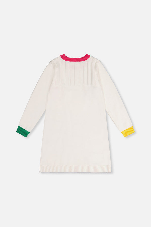 Knitted Dress With Heart Jacquard Off-White, Green And Pink - J20JT87_01010