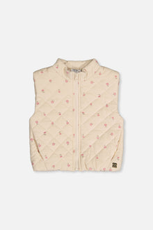 Corduroy Puffy Vest Beige Floral Print - J20K33_2J293