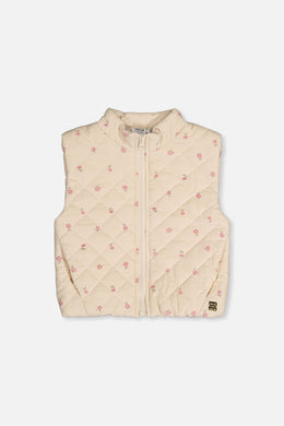 Corduroy Puffy Vest Beige Floral Print - J20K33_2J293