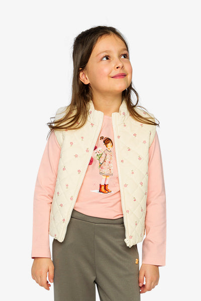 Corduroy Puffy Vest Beige Floral Print - J20K33_2J293