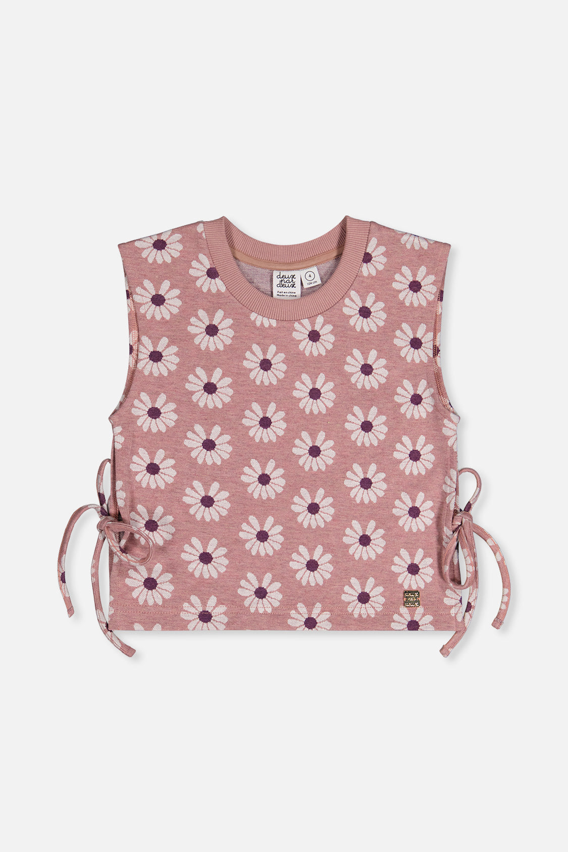 Jacquard Vest Pink Printed Flowers - Deux par Deux USA