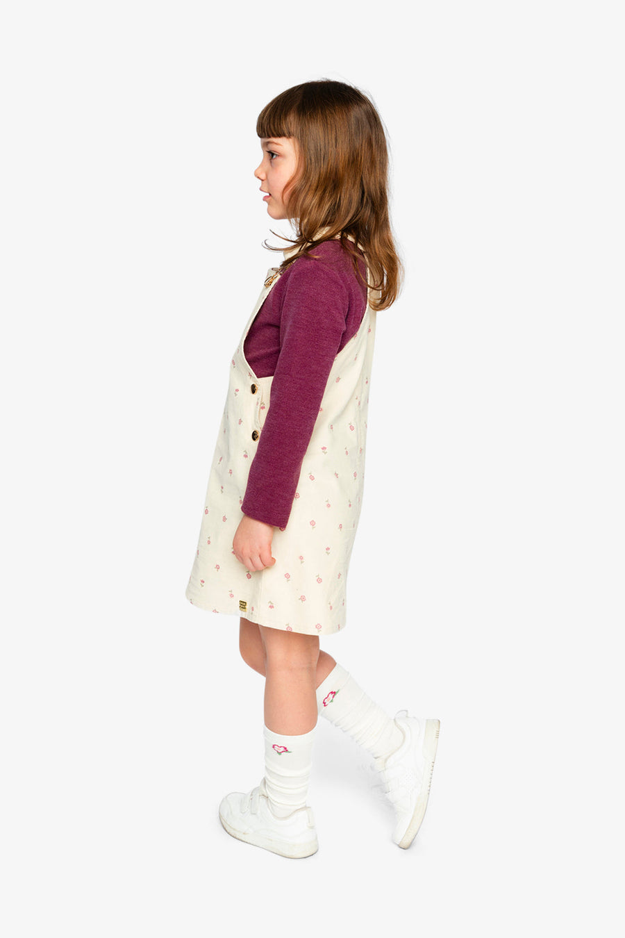 Corduroy Overall Dress Beige Floral Print - J20K40_2J293