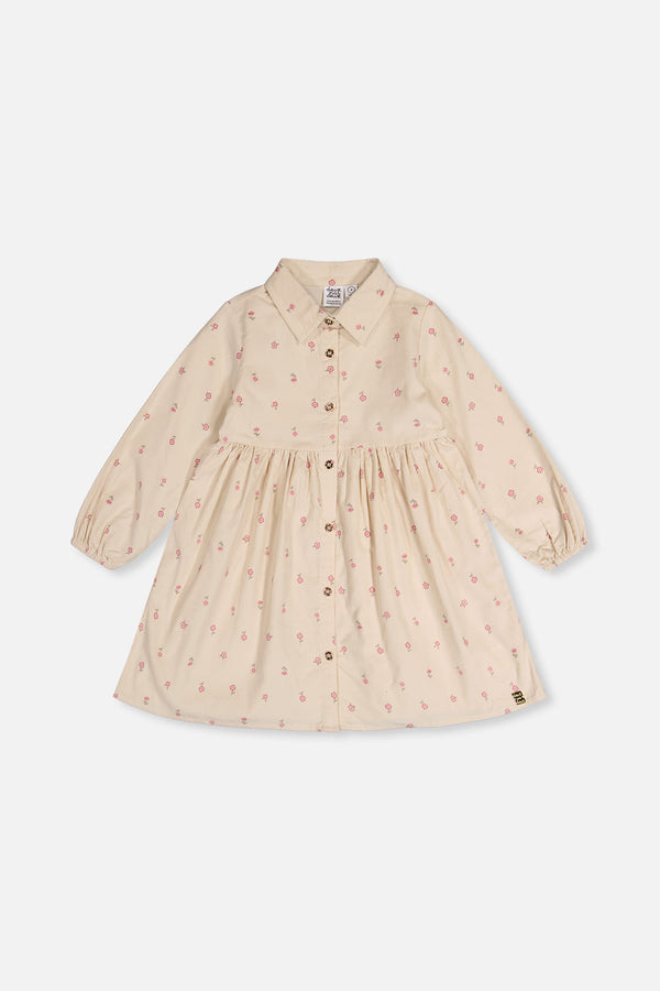 Corduroy Shirt Dress Beige Floral Print - J20K86_2J293