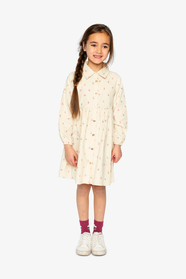 Corduroy Shirt Dress Beige Floral Print - J20K86_2J293