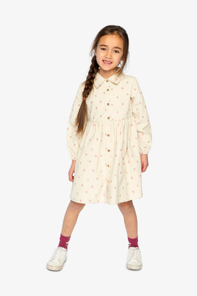 Corduroy Shirt Dress Beige Floral Print - J20K86_2J293