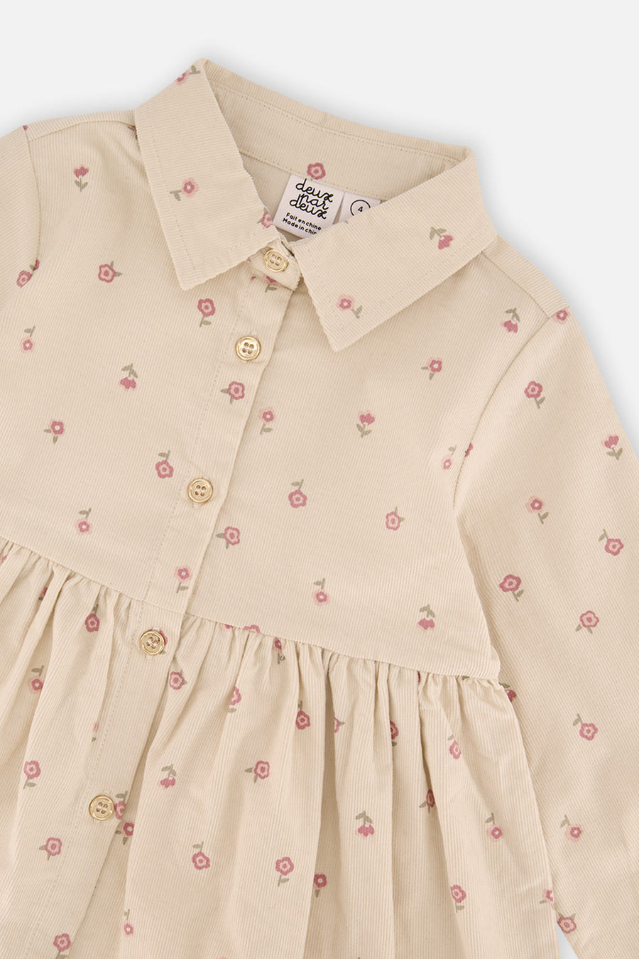 Corduroy Shirt Dress Beige Floral Print - J20K86_2J293