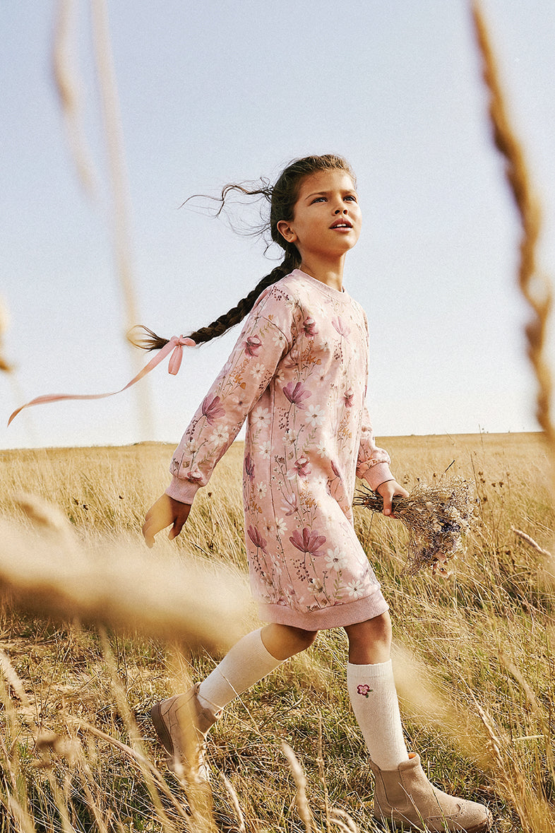 Robe en molleton rose imprimé fleurs