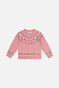Sweater With Flower Jacquard Pale Dusty Pink - J20KT32_06220
