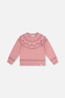 Sweater With Flower Jacquard Pale Dusty Pink - J20KT32_06220