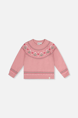 Sweater With Flower Jacquard Pale Dusty Pink - J20KT32_06220