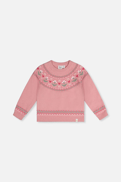 Sweater With Flower Jacquard Pale Dusty Pink - J20KT32_06220