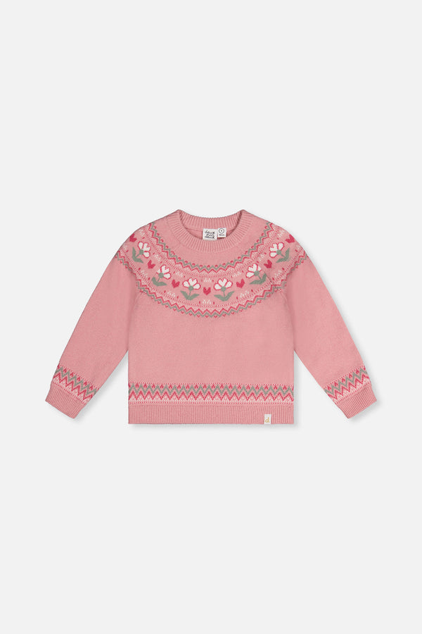 Sweater With Flower Jacquard Pale Dusty Pink - J20KT32_06220
