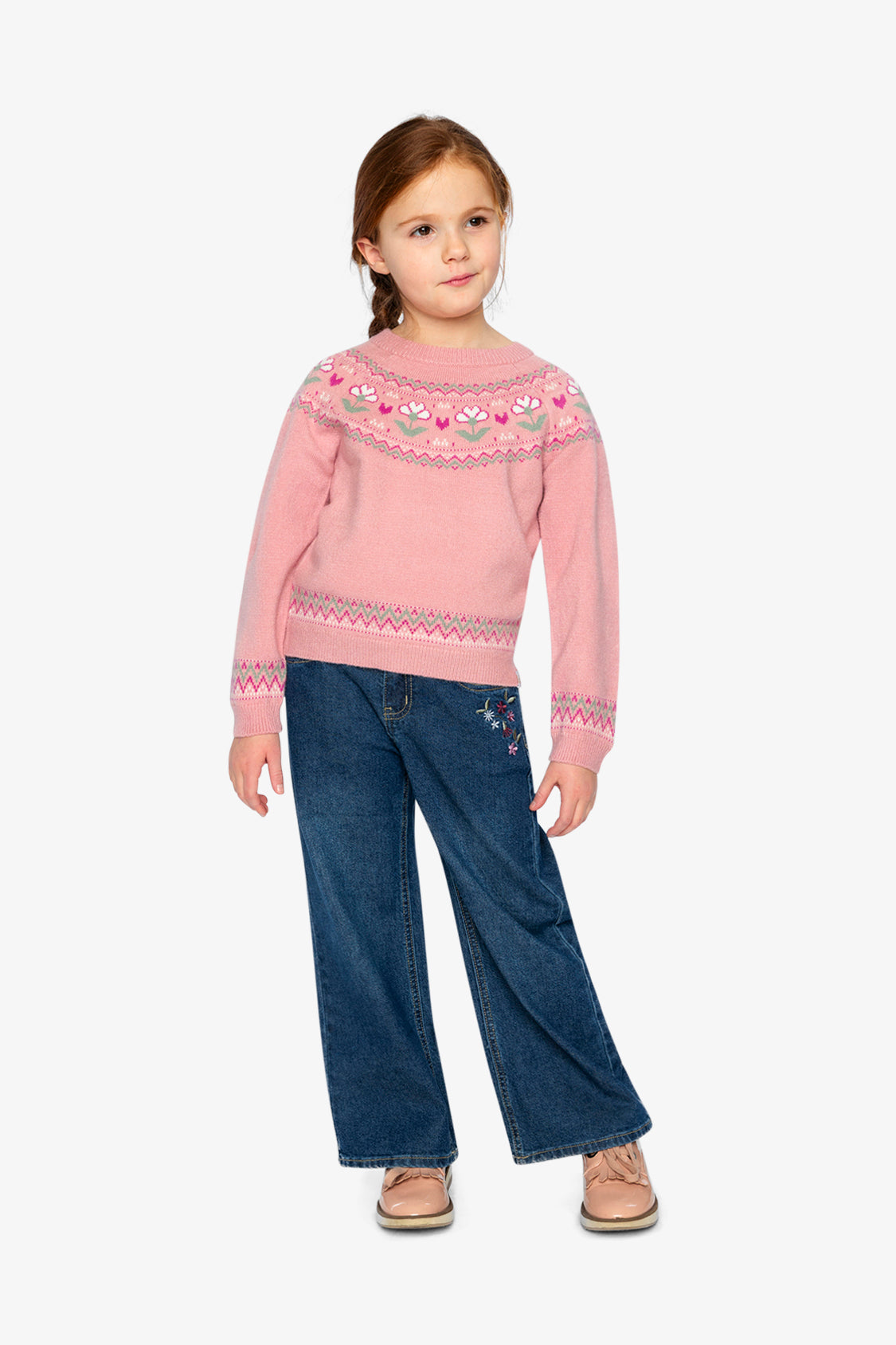 Sweater With Flower Jacquard Pale Dusty Pink - J20KT32_06220