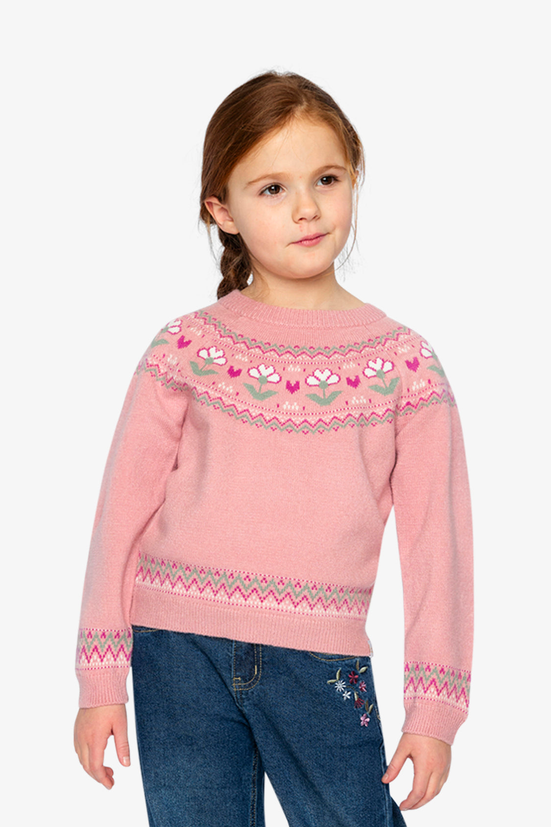 Sweater With Flower Jacquard Pale Dusty Pink - J20KT32_06220