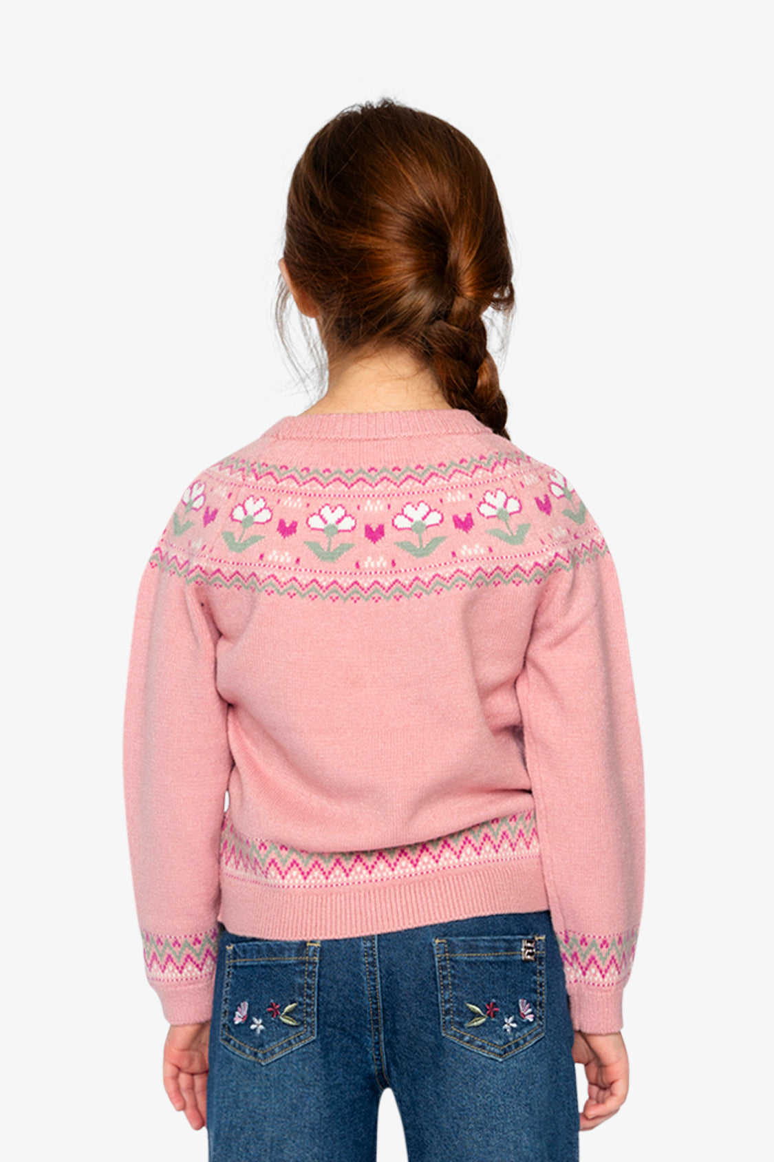 Sweater With Flower Jacquard Pale Dusty Pink - J20KT32_06220
