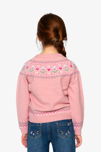 Sweater With Flower Jacquard Pale Dusty Pink - J20KT32_06220