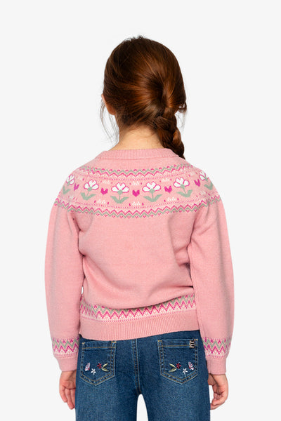 Sweater With Flower Jacquard Pale Dusty Pink - J20KT32_06220