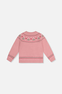 Sweater With Flower Jacquard Pale Dusty Pink - J20KT32_06220