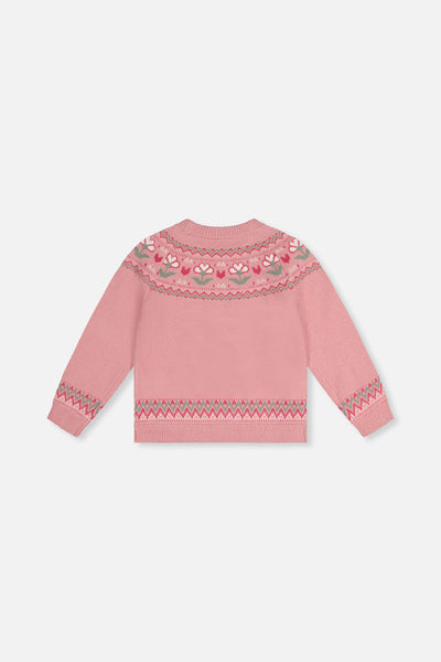 Sweater With Flower Jacquard Pale Dusty Pink - J20KT32_06220
