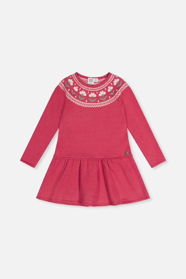 Knitted Dress With Flower Jacquard Raspberry Pink - J20KT85_06930