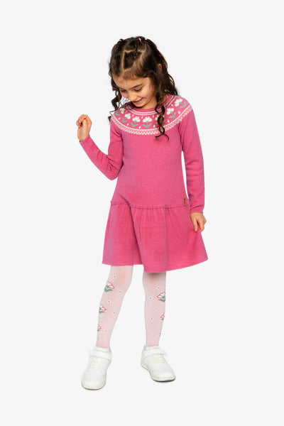Knitted Dress With Flower Jacquard Raspberry Pink - J20KT85_06930