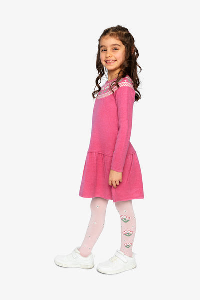 Knitted Dress With Flower Jacquard Raspberry Pink - J20KT85_06930