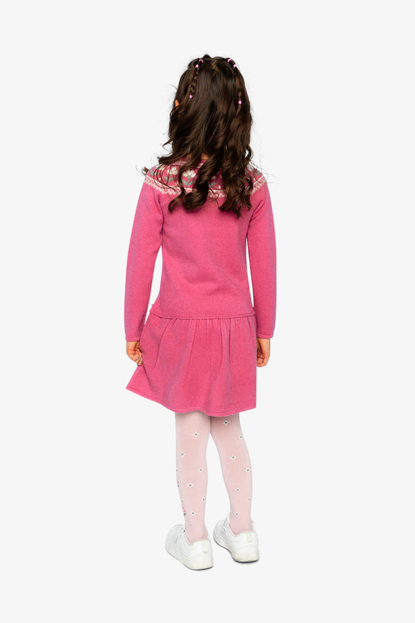 Knitted Dress With Flower Jacquard Raspberry Pink - J20KT85_06930