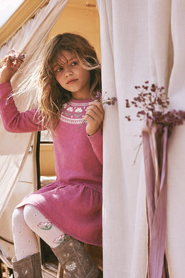 Knitted Dress With Flower Jacquard Raspberry Pink