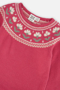 Knitted Dress With Flower Jacquard Raspberry Pink - J20KT85_06930