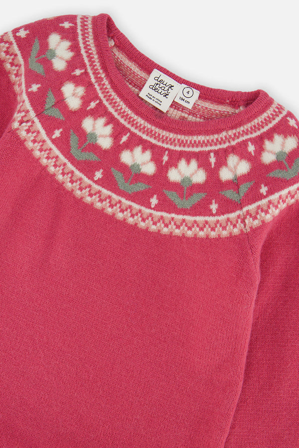 Knitted Dress With Flower Jacquard Raspberry Pink - J20KT85_06930