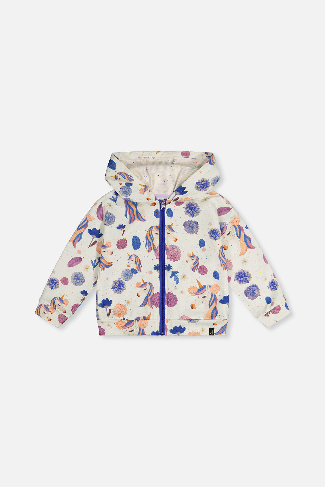 Hooded Zipped French Terry Cardigan Beige Unicorn Print - J20L32_2J290