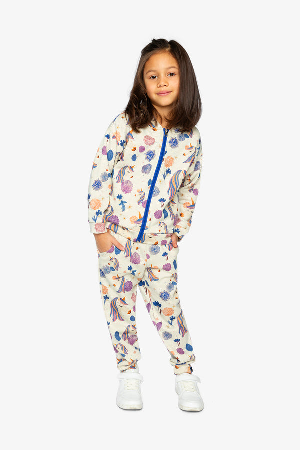 Hooded Zipped French Terry Cardigan Beige Unicorn Print - J20L32_2J290