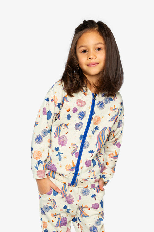 Hooded Zipped French Terry Cardigan Beige Unicorn Print - J20L32_2J290