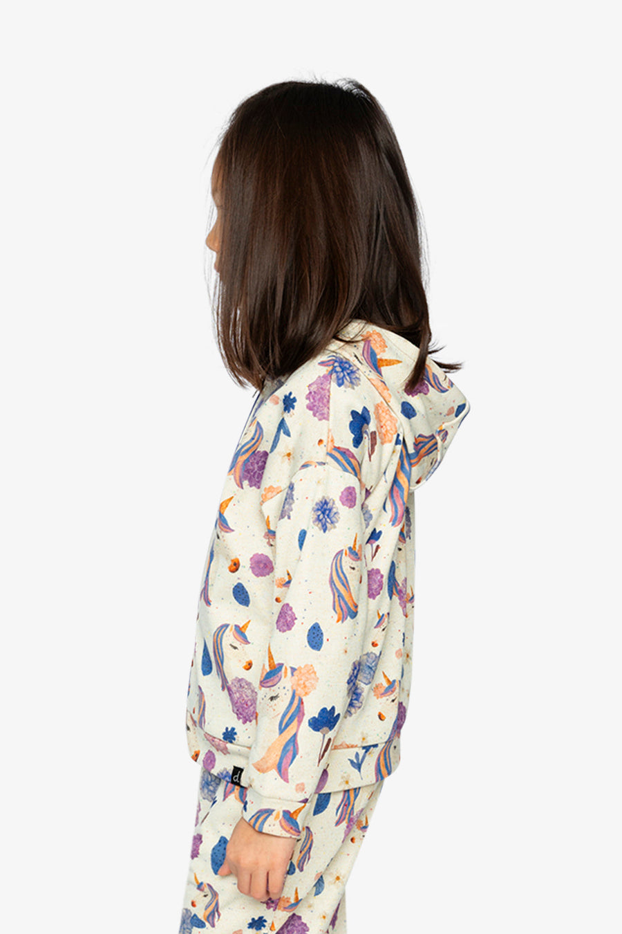 Hooded Zipped French Terry Cardigan Beige Unicorn Print - J20L32_2J290