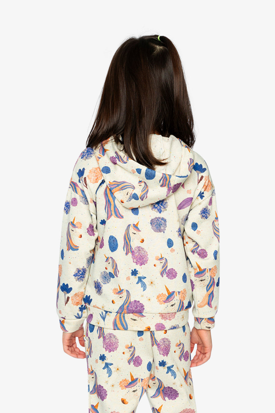 Hooded Zipped French Terry Cardigan Beige Unicorn Print - J20L32_2J290