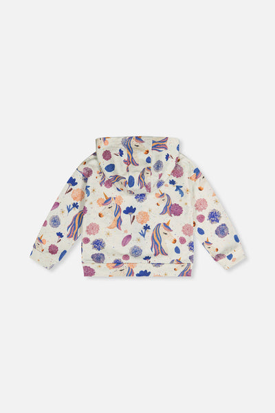 Hooded Zipped French Terry Cardigan Beige Unicorn Print - J20L32_2J290
