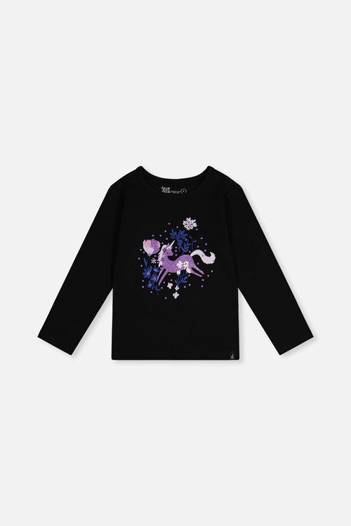 Organic Cotton Jersey T-Shirt Black And Mauve - J20L70_09990