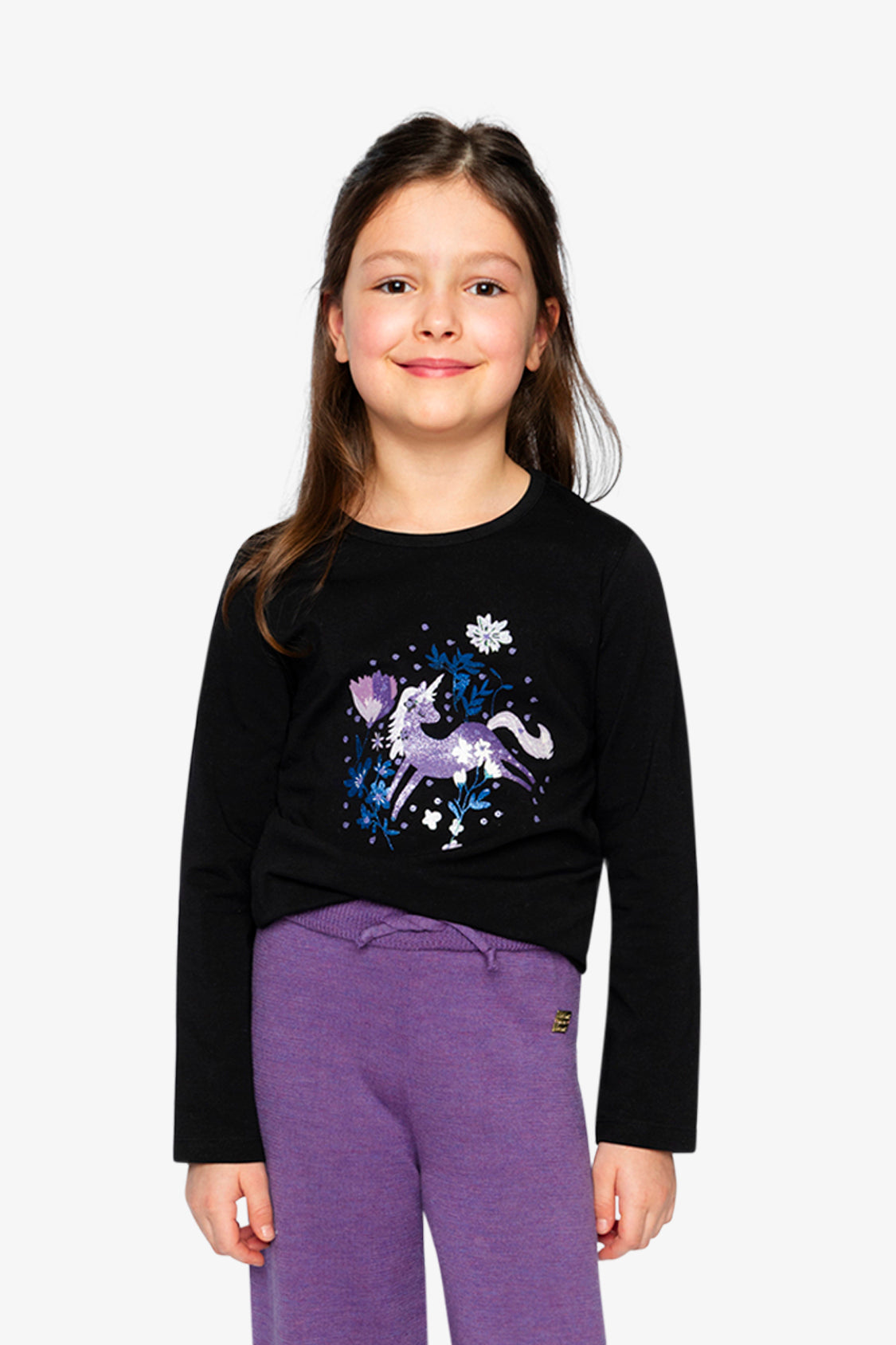 Organic Cotton Jersey T-Shirt Black And Mauve - J20L70_09990