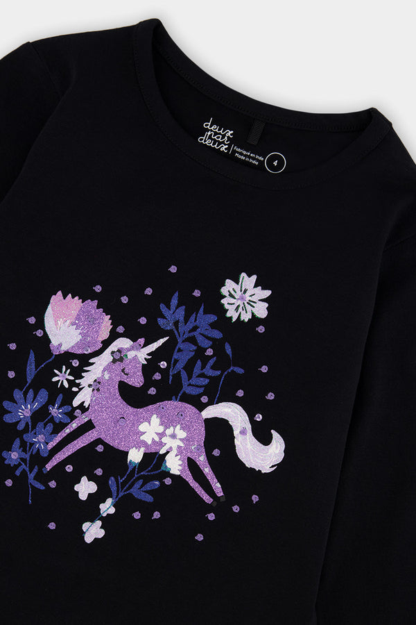 Organic Cotton Jersey T-Shirt Black And Mauve - J20L70_09990