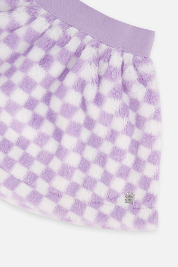 Faux Fur Skirt Lilac And White Tiles - J20L80_2J292