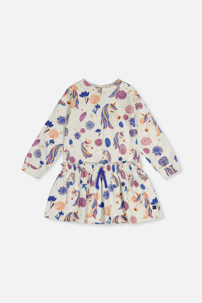 French Terry Dress Beige Unicorn Print - J20L88_2J290