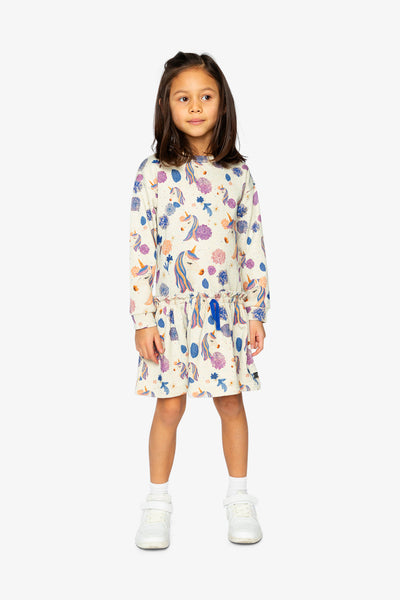 French Terry Dress Beige Unicorn Print - J20L88_2J290