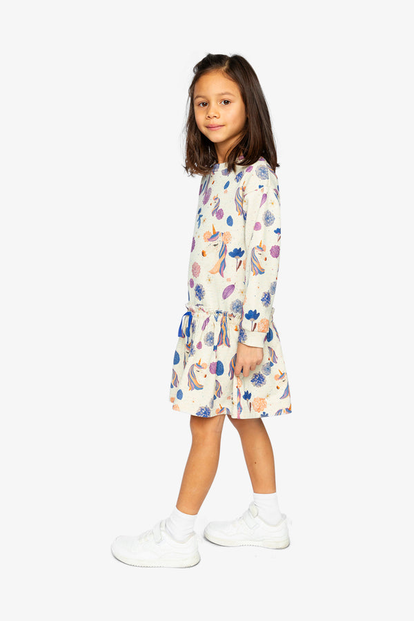 French Terry Dress Beige Unicorn Print - J20L88_2J290