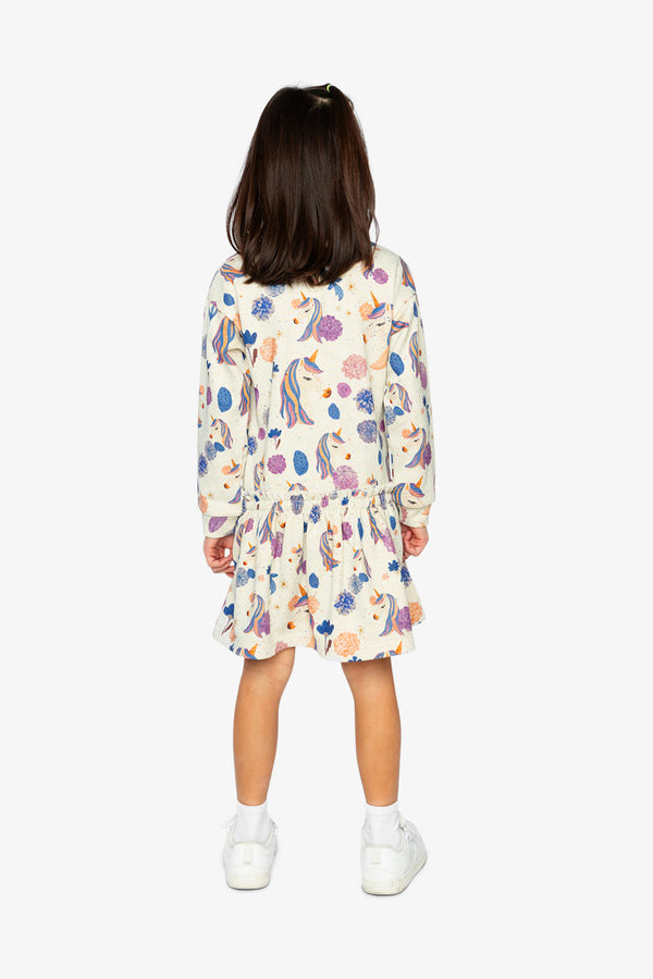French Terry Dress Beige Unicorn Print - J20L88_2J290