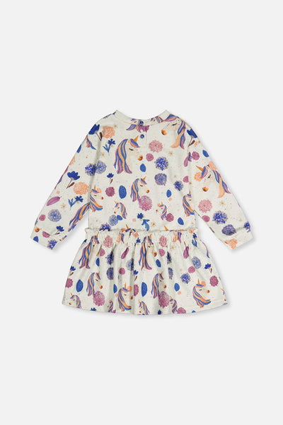 French Terry Dress Beige Unicorn Print - J20L88_2J290