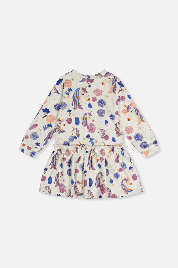French Terry Dress Beige Unicorn Print - J20L88_2J290