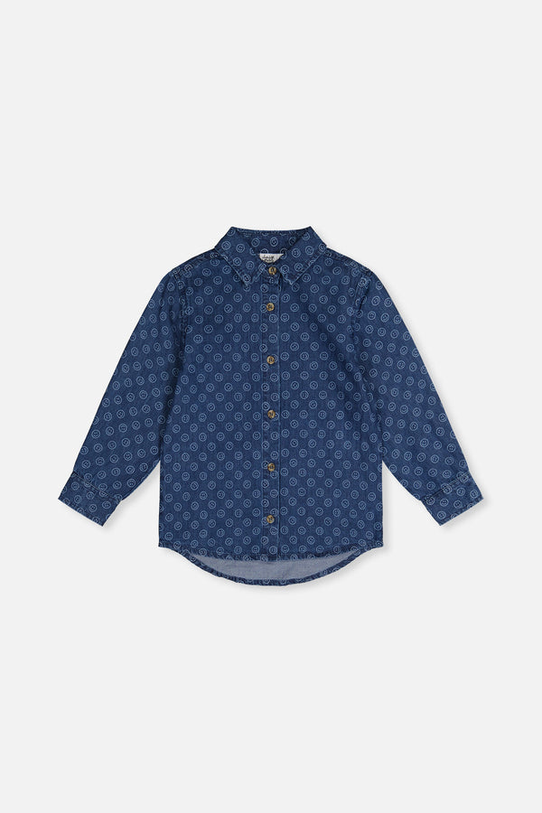 Chambray Shirt Blue Smiley Print - J20M15_2J315